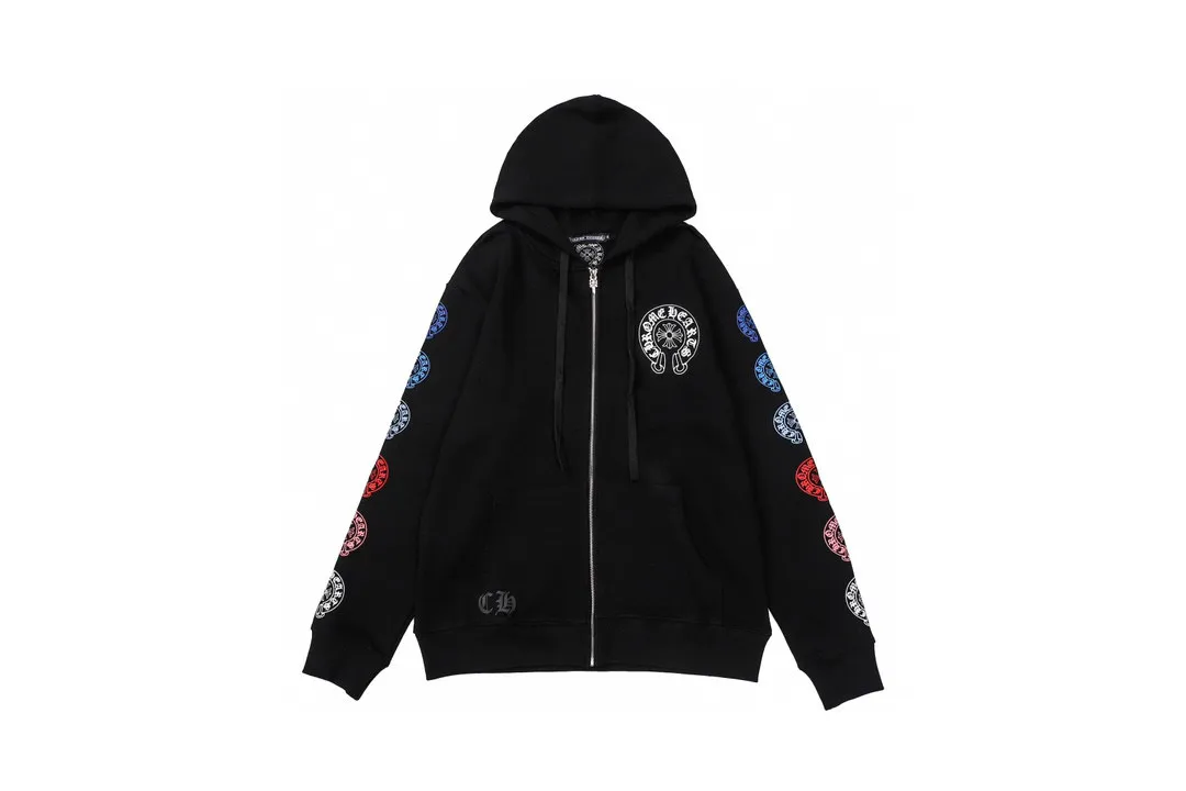 Q04—P230 -Chrome Hearts/Chrome Hearts printed zipper sweatshirt cardigan jacket -420 grams of high-density, high-quality wool, soft, delicate and skin-friendly, soft and silky to the touch, warm and skin-friendly -The hardware zipper accessories are all customized and full of details -Colour: black white -Size: S M L XL